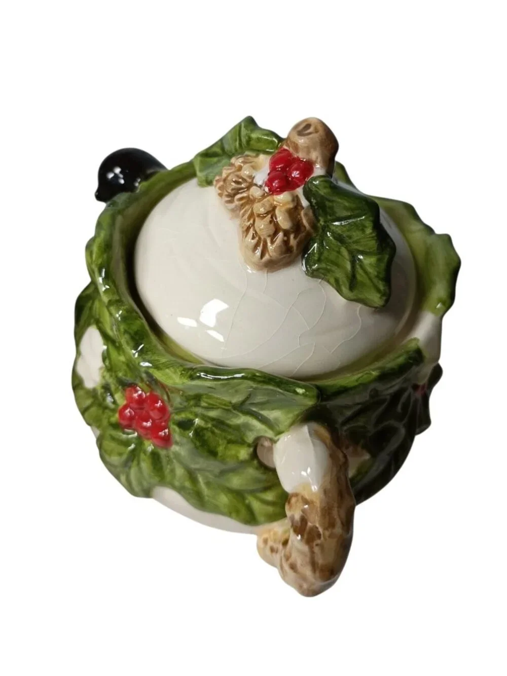 Cracker Barrel Holiday Garden Porcelain Creamer Sugar Cardinal Winter Crazing